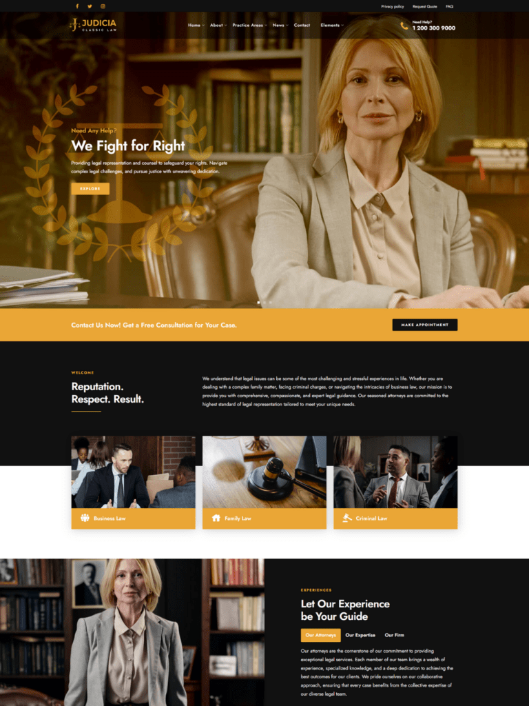 Judicia Classic – Attorney Law Website